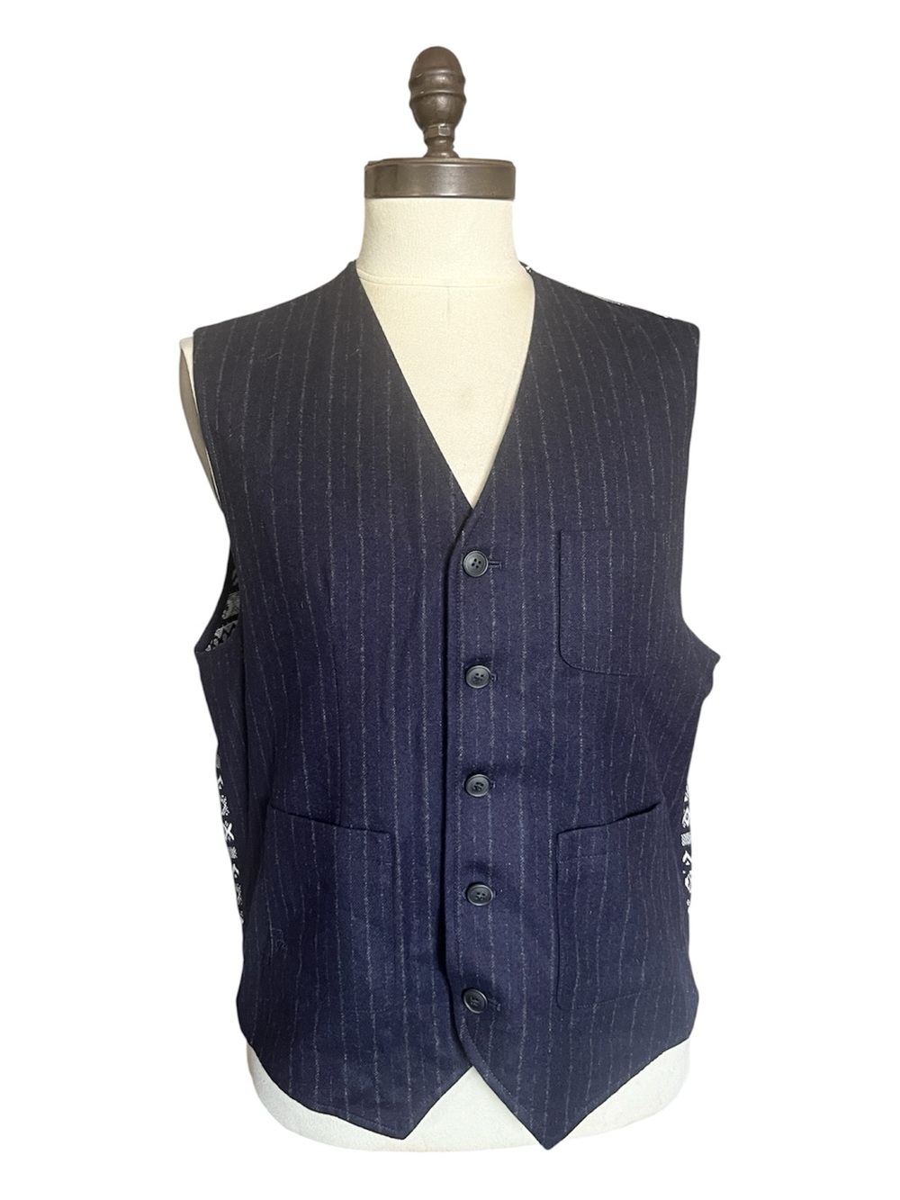 R by Robert Graham Wool Preppy Pinstripe Patterned Vest Waistcoat Navy SZ XXL